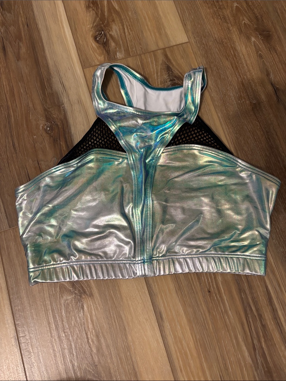 balera Holographic Metallic Sports Bralette in Silver Teal (dance costume)